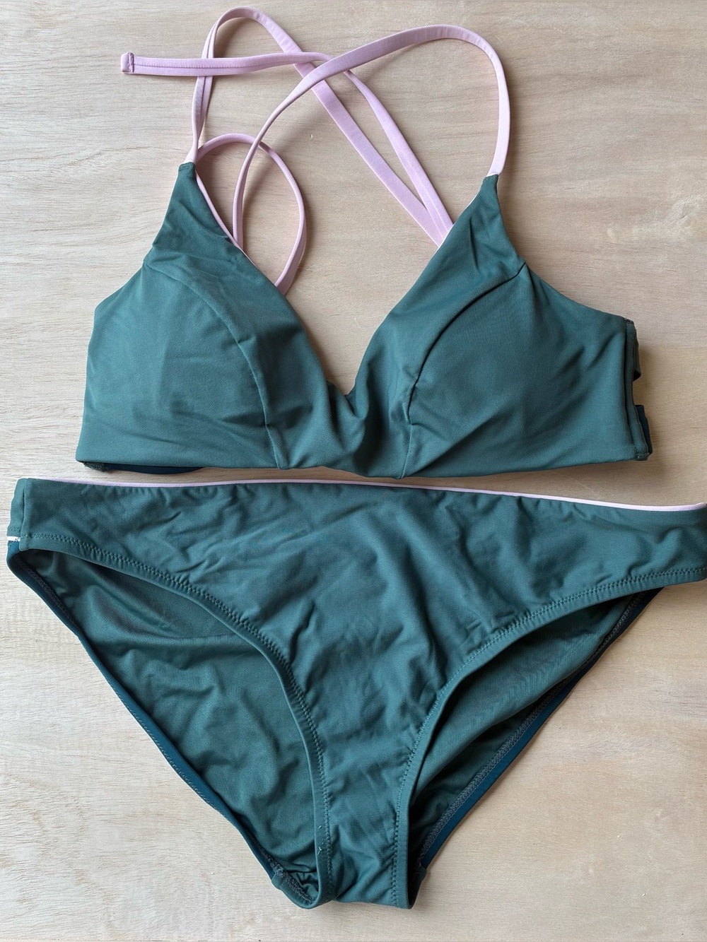 Athleta 2-Piece Solid Green/Pinm Bikini Set Swim Top & Bottom Size
Med